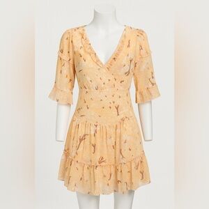 Floral V-Neck Ruffle Dress in Yellow